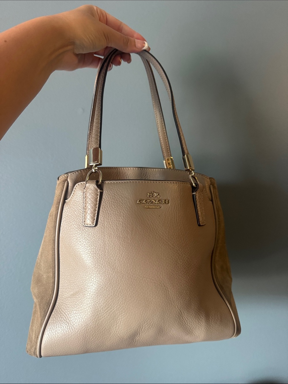 Coach Beige and Taupe Leather Shoulder Bag